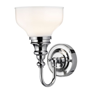 Burlington LED Bathroom Ornate Wall Light with Chrome Base & Opal Glass Shade